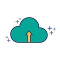 Cloud upload icon vector illustration glyph style design with color and plus sign. Royalty Free Stock Photo
