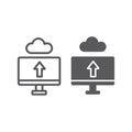 Cloud upload line and glyph icon, technology and system, data transfering sign, vector graphics, a linear pattern on a Royalty Free Stock Photo