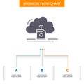 cloud, upload, save, data, computing Business Flow Chart Design with 3 Steps. Glyph Icon For Presentation Background Template Royalty Free Stock Photo