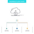 cloud, upload, save, data, computing Business Flow Chart Design with 3 Steps. Line Icon For Presentation Background Template Place Royalty Free Stock Photo