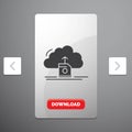 cloud, upload, save, data, computing Glyph Icon in Carousal Pagination Slider Design & Red Download Button Royalty Free Stock Photo