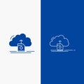 cloud, upload, save, data, computing Line and Glyph web Button in Blue color Vertical Banner for UI and UX, website or mobile Royalty Free Stock Photo