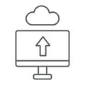 Cloud upload thin line icon, technology and system, data transfering sign, vector graphics, a linear pattern on a white Royalty Free Stock Photo