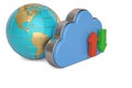 Cloud uploading and gold globe on white background.3D illustration. Royalty Free Stock Photo