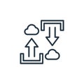 cloud uploading vector icon isolated on white background. Outline, thin line cloud uploading icon for website design and mobile,