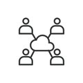 Cloud users, icon in line design. Cloud, users, online, connection, network, access, sharing on white background vector