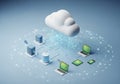 The cloud, various electronic devices like laptops, servers, Royalty Free Stock Photo