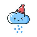 Cloud in a warm hat. Winter snow. Weather forecast.