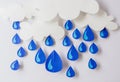 Cloud and water droplets made of paper on a white background. Royalty Free Stock Photo
