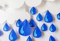 Cloud and water droplets made of paper on a white background. Royalty Free Stock Photo
