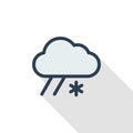 Cloud weather, snow and rain thin line flat color icon. Linear vector symbol. Colorful long shadow design. Royalty Free Stock Photo
