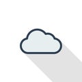 Cloud, weather thin line flat color icon. Linear vector symbol. Colorful long shadow design. Royalty Free Stock Photo