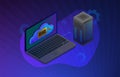 Cloud Web hosting - private and security web storage data center icon. Online cloud computing technology with upload and download Royalty Free Stock Photo