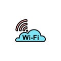 Cloud wifi linear vector icon. Network, WiFi and wireless line thin sign. Wifi zone outline symbol. WiFi simple logo color