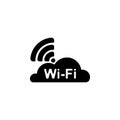 Cloud wifi vector icon. Network, WiFi and wireless sign. Wifi zone symbol. WiFi simple logo black