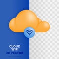 CLOUD WIFI vector illustration in 3d glossy and plastic style. Development of cloud computing technology. Networks and data