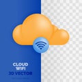 CLOUD WIFI vector illustration in 3d glossy and plastic style. Development of cloud computing technology. Networks and data Royalty Free Stock Photo