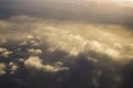 Cloud Window seat airplane concept. Sky cloud view from Seat airplane close up window on sunset or sunrise beautiful. Royalty Free Stock Photo