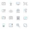 Cloud workstations linear icons set. Virtualization, Cloud computing, Workspace, Collaboration, Efficiency, Mobility