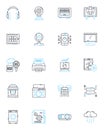 Cloud workstations linear icons set. Virtualization, Cloud computing, Workspace, Collaboration, Efficiency, Mobility