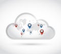 cloud world map communication emails. illustration Royalty Free Stock Photo