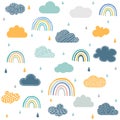 Hand drawn raindrop and cloud pattern Royalty Free Stock Photo