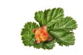 Cloudberries with leaves isolated on a white background Royalty Free Stock Photo