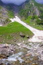 Clouded Glacier with a stream. Kinnaur district of Himachal Pradesh