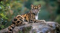 Clouded leopard resting on rock in the jungle