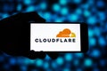 Cloudflare editorial. Cloudflare is an American content delivery network and DDoS mitigation company Royalty Free Stock Photo