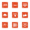 Cloudlet icons set, grunge style