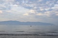 Cloudly day at the Adriatic Sea. Boat in the background