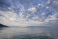 Cloudly, a little foggy day at the Adriatic Sea. Boat in the background