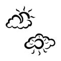 Cloudly and sunny weather sketch icon set. Hand drawn weather icon set.