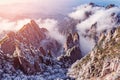 Clouds above the mountain peaks of Huangshan National park Royalty Free Stock Photo