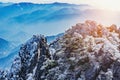 Clouds above the mountain peaks of Huangshan National park Royalty Free Stock Photo