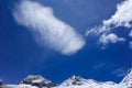 Clouds above snowy Huascaran mountains, Huaraz