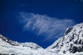 Clouds above snowy Huascaran mountains, Huaraz