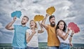 Clouds for the advertisements. People speak using speech bubbles. Friends send messages on comic bubbles. Communication Royalty Free Stock Photo
