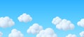 Clouds in blue sky, 3d white cloud seamless banner. Fluffy bubbles, spring summer seasonal cloudy weather. Decorative
