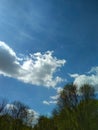 Clouds in the blue sky. Outdoor spring vertical photography