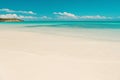 Clouds blue sky over calm sea beach tropical island. Tropical paradise beach with sand. Travel experts reveal Antigua Royalty Free Stock Photo