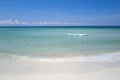 Clouds with blue sky over calm sea beach in tropical Maldives island. Royalty Free Stock Photo