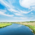 Clouds in blue sky over river with greensides Royalty Free Stock Photo