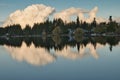 Clouds and blue sky over Scriber lake on a bright November day