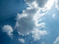 Clouds in the blue sky, sun rays coming through clouds Royalty Free Stock Photo