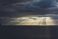 Clouds blue sky and sunlight sunset on horizon ocean . ÃÂ¡loudscape on background seascape dramatic atmosphere rays sunrise. Relax Royalty Free Stock Photo