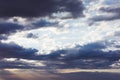 Clouds blue sky and sunlight sunset on horizon ocean. ÃÂ¡loudscape on background seascape dramatic atmosphere rays sunrise. Relax Royalty Free Stock Photo