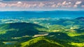 Clouds cast shadows over the Appalachian Mountains and Shenandoah Valley in Shenandoah National Park