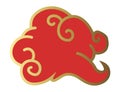 Clouds chinese style. Red and gold clouds, traditional Asian decorative retro element. Light cloud in paper cut style